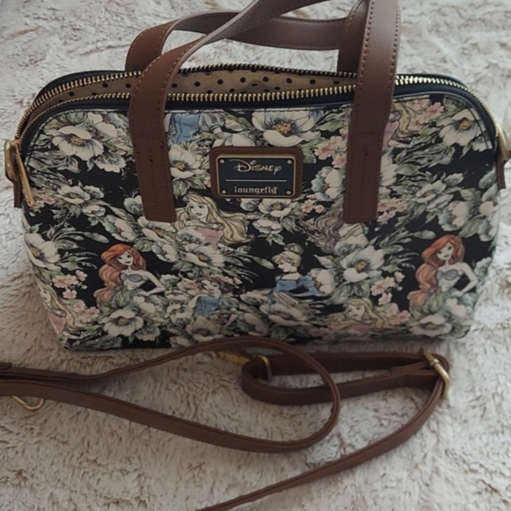 Loungefly Disney Princess Floral Print Satchel with Brown Trim
